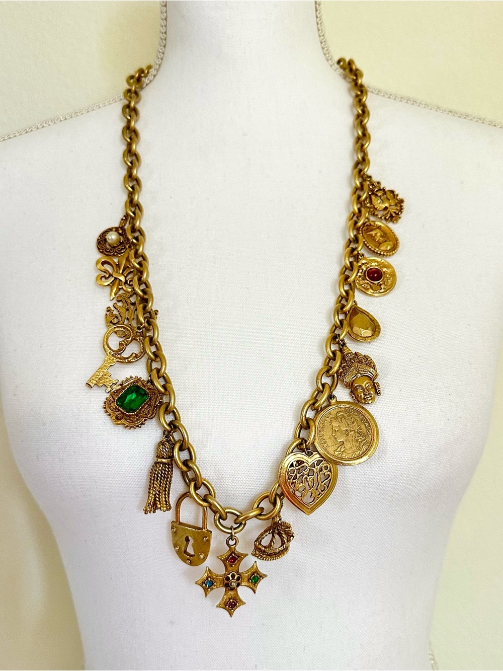 Vintage 1980’s French Etruscan Gold Charm Necklace